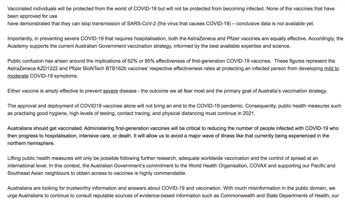 1/ Australian Academy of Science Press Release at 20.40 on Jan 14th"statement on the pandemic, vaccines and misinformation"A 'suck-up to government', incorrect press release. I'll show you how  @Science_Academy itself is spreading misinformation.