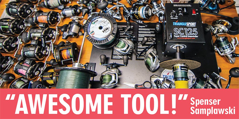 TriangleSport's tweet photo. Our new Triangle Sport Ambassador, Spenser Samplawski of Big Bite Adventures, has been spooling dozens of 6000 spinning reels with his new #SC125linewinder. According to him, it's an "awesome tool!" His days of spooling line by hand are over.
#HappyAngler
#PerfectlySpooledLine https://t.co/qwIVtw0Eye