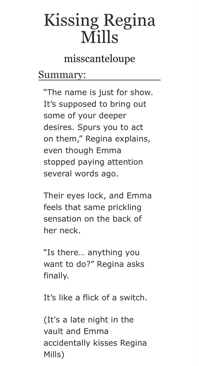 January 14: Kissing Regina Mills by  @misscanteloupe Reread this recently and wasn’t disappointed.  https://archiveofourown.org/works/10513908/chapters/23203848