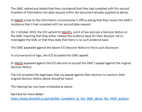 MyhillNews's tweet photo. HEARING DATE-PACE AUTHORS' COMPLAINT
Sarah Myhill v Information Commissioner & General Medical Council
22 March 202110:00AM
See https://t.co/7mgRC5jjv1
#MEcfs #CFS #MyalgicE #MyalgicEncephalomyelitis #ChronicFatigueSyndrome #PwME #millionsmissing #PACEtrial #PACEFraud https://t.co/gI9jhj06bN