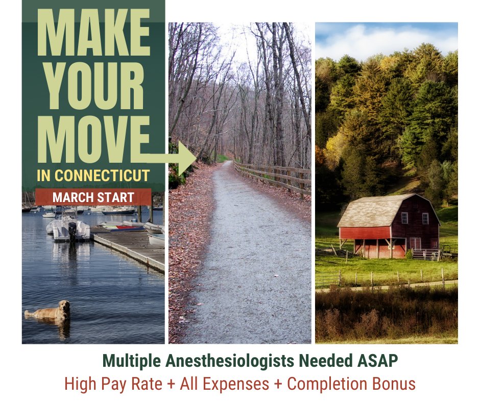 HeatherSpinetti's tweet photo. Community hospitals in #Connecticut seek #Anesthesiologists. B&amp;B, Neuro, Vascular, OB and Healthy Peds. 5-8s or 4-10s; possible OT; call is 1/8. Must be licensed in CT. View the full job description at https://t.co/ljvj5zKg4W. #anesthesiajobs #dreamjobnationwide https://t.co/KKval0aOkB
