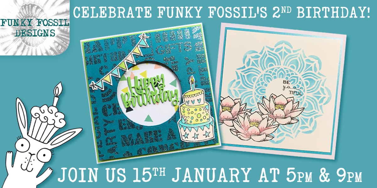 💙🎊Join us and celebrate Funky Fossil Design’s 2nd Birthday!🎊💙

Tune in tomorrow at 5pm & 9pm to see stamps, stencils, washi tape and more! You won’t want to miss out. #Celebrations #Hochanda #FunkyFossil