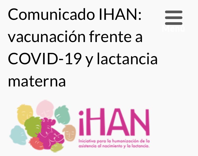 🙌 Comunicado IHAN: vacunación frente a COVID-19 y lactancia materna 👏🏽👏🏽👏🏽👏🏽 ihan.es/comunicado-iha…