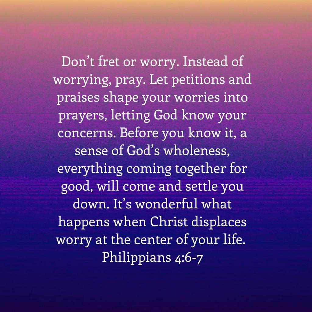 debbie_wharton's tweet photo. Give it to Him then dwell in His word! He is able!
Philippians 4:6-7 MSG

https://t.co/8dgSOBjZNZ https://t.co/2AAFnWOHm5