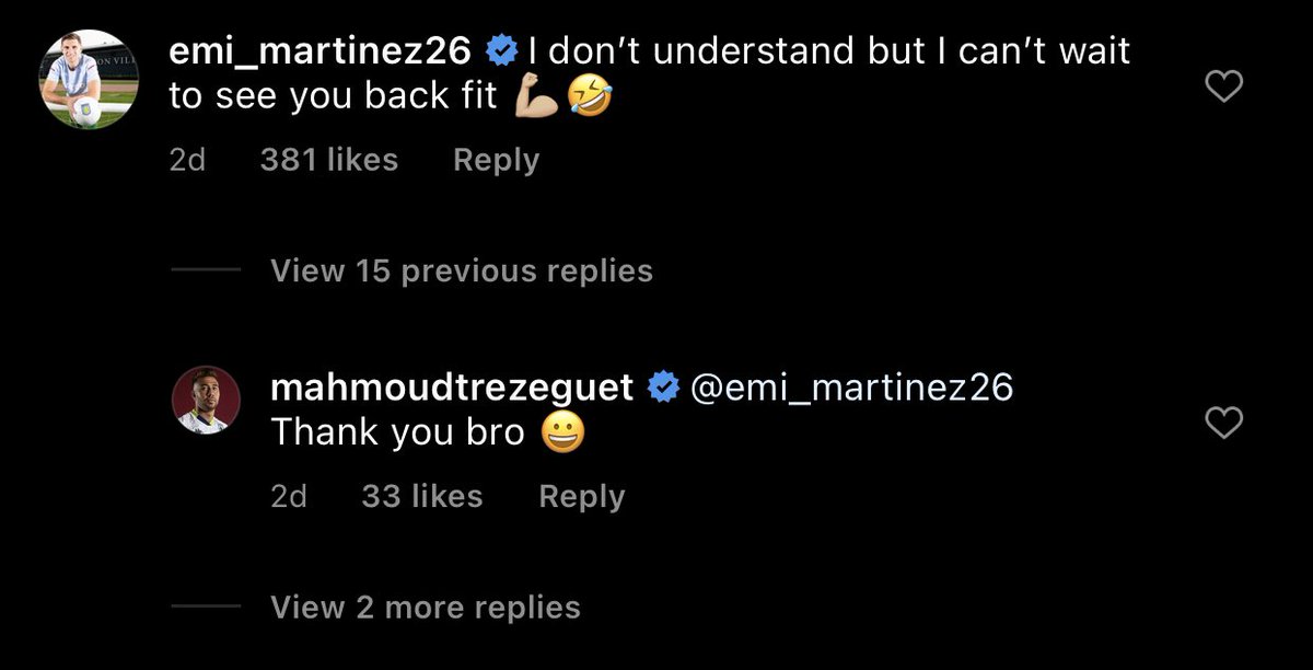 Emi Martinez’ reply to that Trezeguet post may suggest he’s not been affected, but is open to interpretation