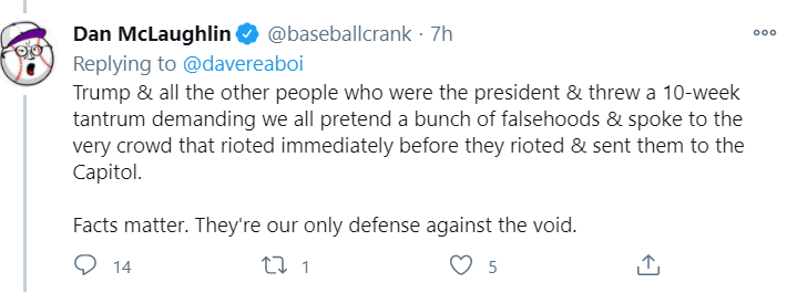 This tweet contains an elision that needs to be called out forcibly. There's a fundamental difference in kind between people who attended the rally and the idiots who deserve their idiot prizes who broke into the Capitol. Referring to "the crowd" equates the two, purposefully so.