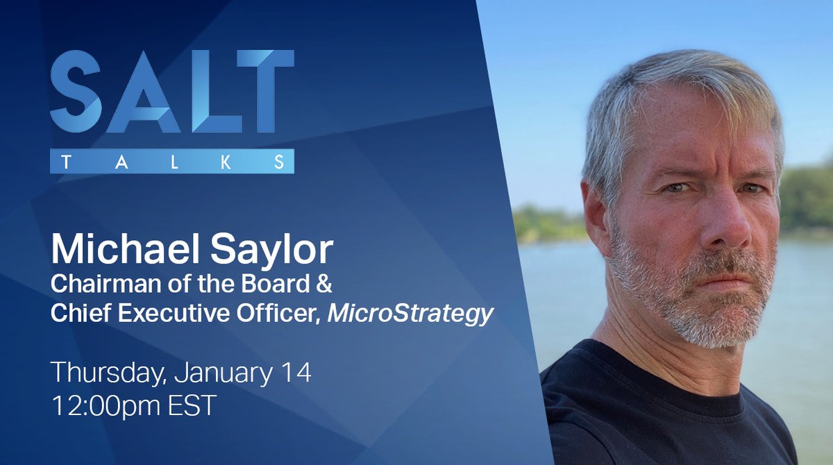 SALTConference's tweet image. #Today: #SALTTalks with @Michael_Saylor, Chairman of the Board &amp;amp; Chief Executive Officer of @MicroStrategy.

Moderated by @SALTConference Chairman Anthony @Scaramucci.

Register at bit.ly/3biiEQ1