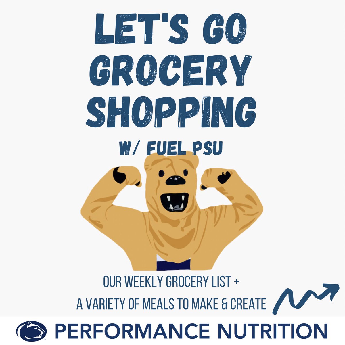Fuel_PSU's tweet photo. Stocking up for the week and getting the essentials shouldn’t be stressful, We Are prepared! Swipe to see this week’s grocery list, along with the variety of meals we can make with the ingredients 🦁🛒📝
#WeAre #PennState #grocerystore #stockup #shopright #eatright #prepared https://t.co/88icsB5DNN