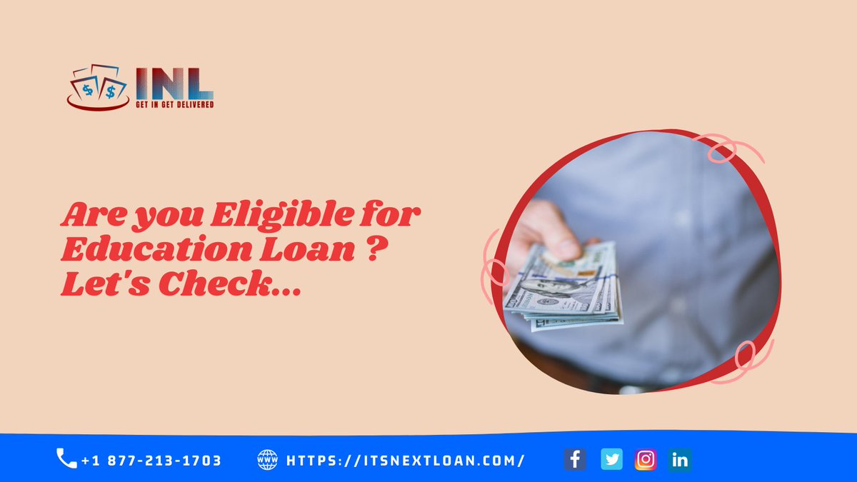 Check your Eligibility for Educational Loan with INL. We'll assist you for everything that you require for your career. Reach us here itsnextloan.com .

Visit: itsnextloan.com
Call: +1 877-213-1703
Drop us an email: info@itsnextloan.com

#loan #itsnextloan