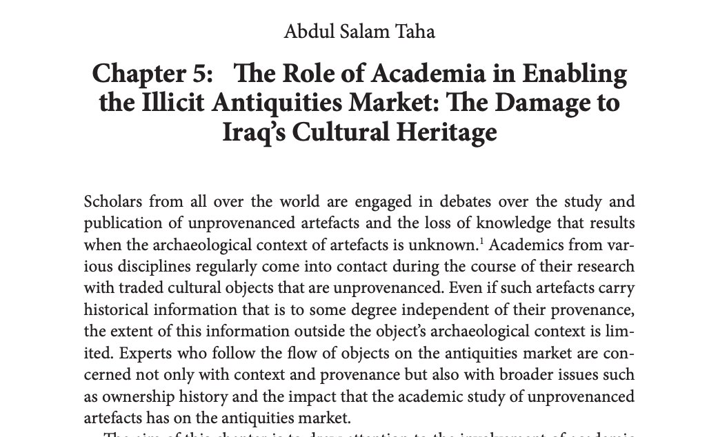 On 3-26, I'll be talking about "Ancient Archives: History, Use, Ethics, Problems" at the Columbia Classics Colloquium w/ @papyrologyatman,  #BrentNongbri, and  #SamTaha (Abdul Salam Taha). Here's a thread on Sam's must-read article on how academics aid the illicit antiquities trade.