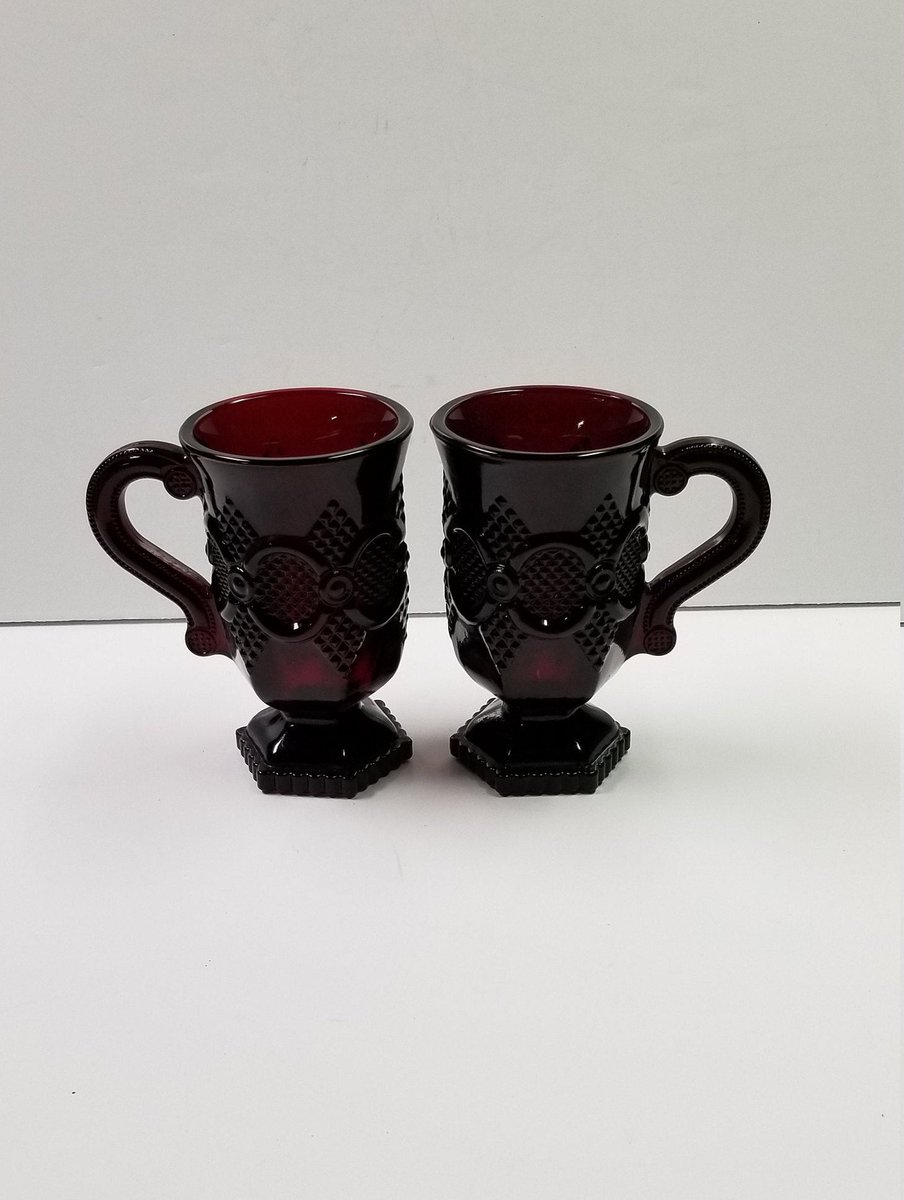 Valentines Morning Coffee! #etsy shop: Vintage Avon Mugs Cape Cod Ruby Red Glassware Pedestal Mugs Set of 2 etsy.me/35HFAVb #red #glass #vintageavonred #rubyredvintage #rubyredavon #capecodavon #cranberryred #avoncapecod #rubyredmugs