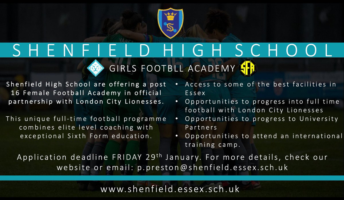 LC_Lionesses's tweet photo. Recruitment:🚨| Shenfield High School in partnership with @LC_Lionesses are recruiting players for their full time post 16 school programme. 

Go to 👉 https://t.co/59aathNqqI for more info or email: p.preston@shenfield.essex.sch.uk #ThePride #LCLShenfield https://t.co/S9ayy9jqFx