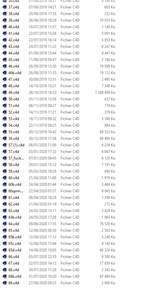 Selectivity. @mchiama has a folder of 140 animations, but only 42 have seen the light of day.  "I really try to only post the ones I enjoy. It's easier to sell something to people that you really believe in."This picture of his file is called "NeverUsedandNeverWill.png".