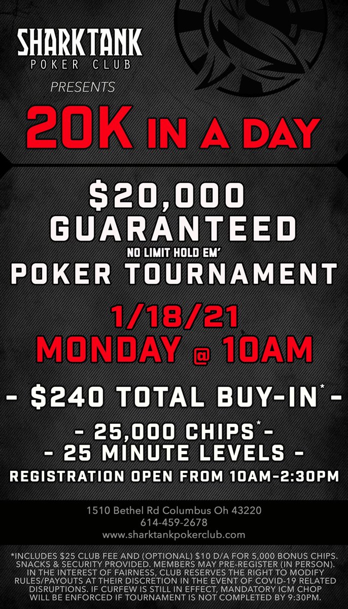 Extended weekend of big tourneys at the Tank! On the schedule: Recurring Friday night 4k, Restock the shelves 10k on Saturday, recurring Sunday 3k day tourney, then join us on Monday for a 20k in a day! 🦈🔥