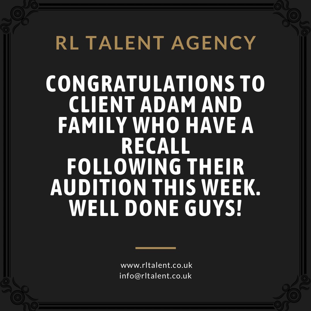 TalentRl's tweet photo. Well done to client Adam and family who have a recall for a TV commercial!#talentagency #proudagents #rltalentagency  #rltalent #performer #actor #actorslife #talentagent #performer #tv #film #theatre #commercial #talentagent #sing #dance #act #auditions #actors #performance https://t.co/3PaIi5Sndd