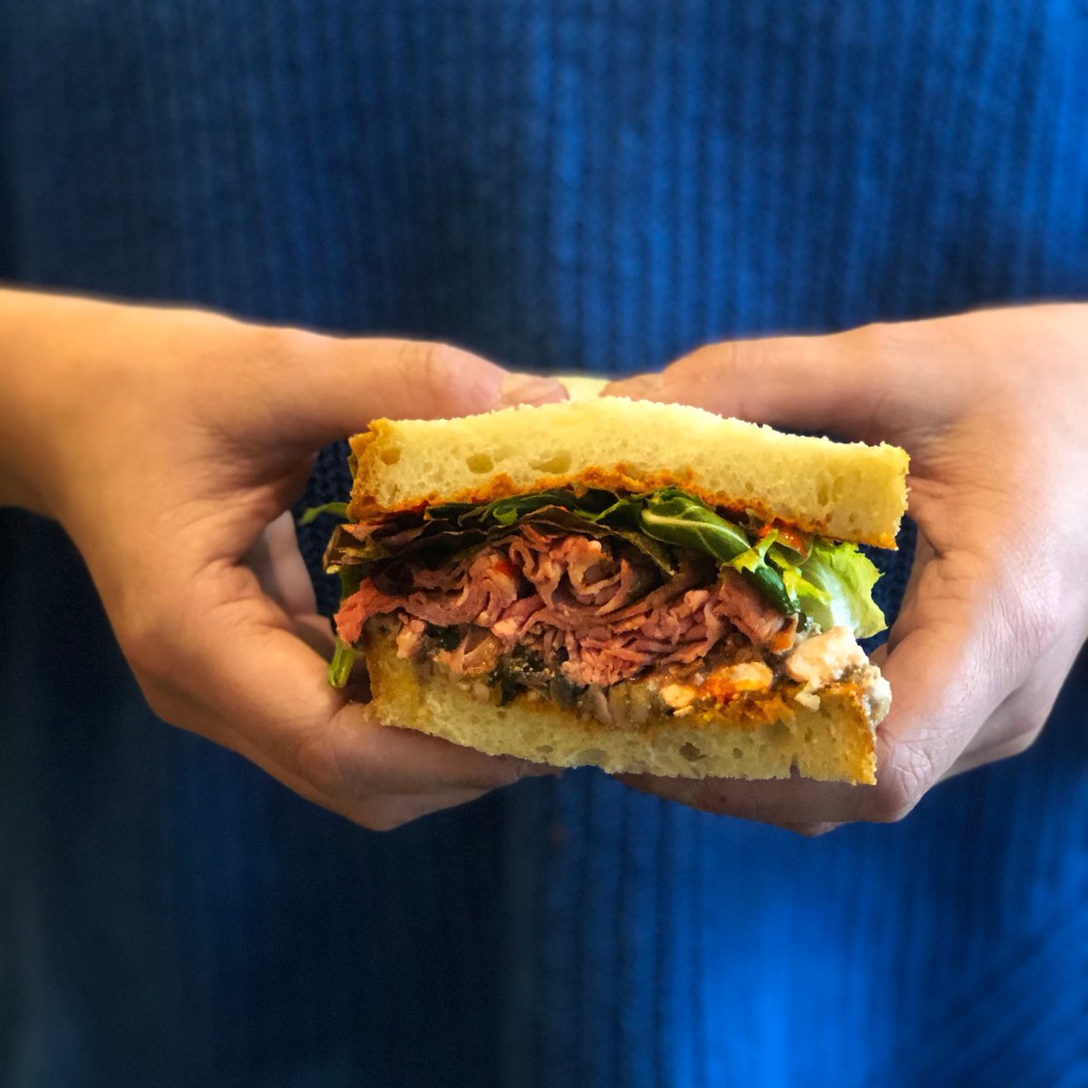 It's menu change day! We're excited to introduce winter specials including this brand new roasted lamb sandwich with ras el hanout, spicy house harissa, eggplant, feta, mint, and sesame served on focaccia. Place your order for pick-up or delivery: flourbakery.thelevelup.com