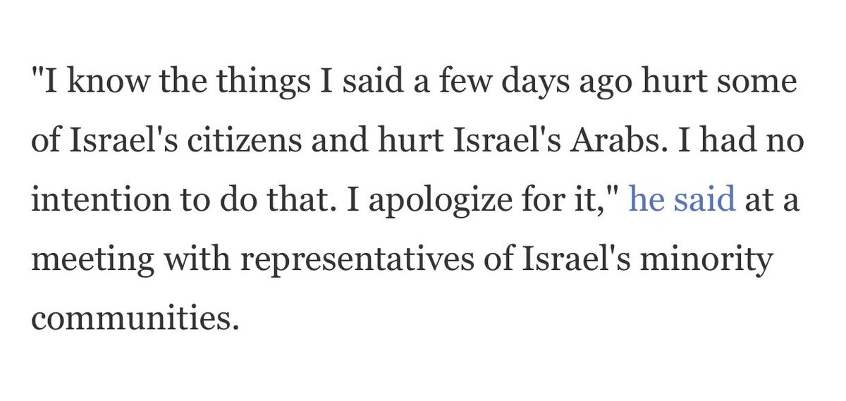 In 2015, amid a flurry of apologies, he was sorry for "hurting" Israeli Arab citizens.
