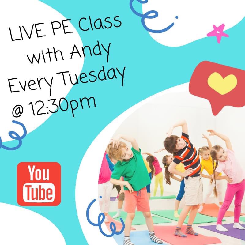 One for the Kids 
Join Andy every Tuesday at 12:30PM over on our YouTube Channel "Leisure Complex at Lough Lannagh/The Movement for our LIVE PE Class.