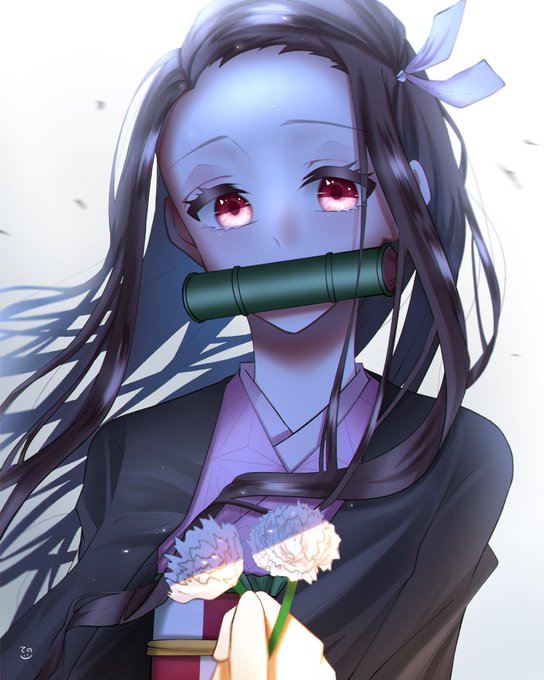 てのさんがTwitterに投稿した竈門禰豆子(鬼滅の刃)のイラスト。