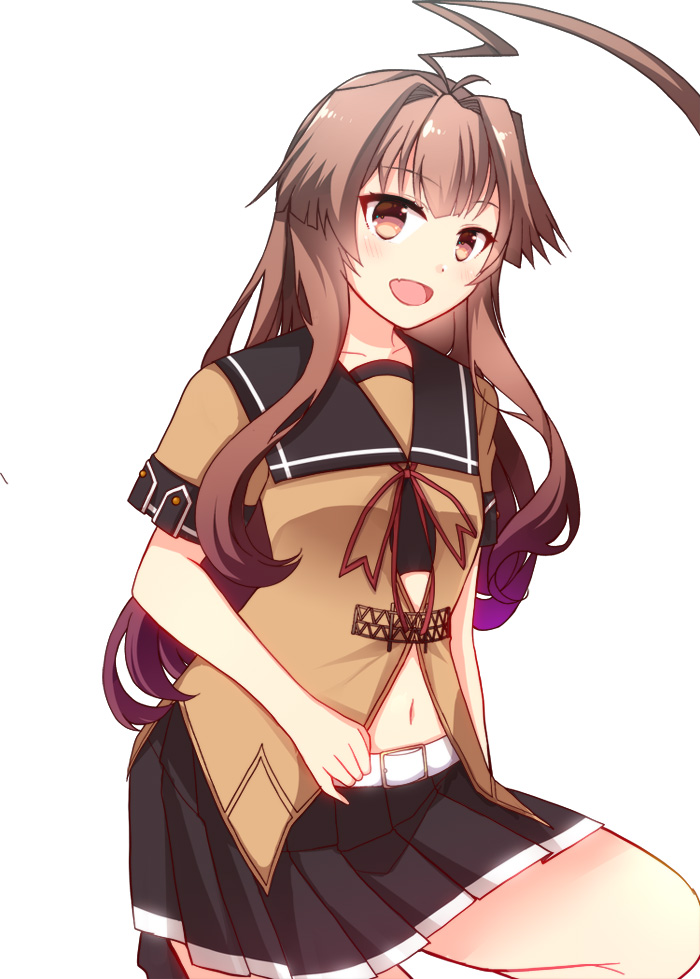 kuma (kancolle) 1girl solo long hair brown hair skirt huge ahoge sailor collar  illustration images