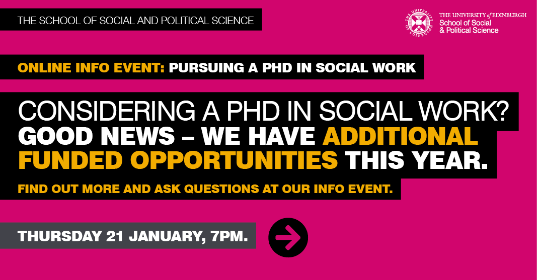 uoessps's tweet photo. Are you a practicing social worker, current student or recent graduate?
We have additional scholarships this year for our PhD in Social Work.
Find out more at our event👇
Thurs 21 January, 7pm
https://t.co/MBNPbvvPPv
#StudySocialWork
@OPFS @SatwatR @ScotParents https://t.co/lIIxSAZcQn