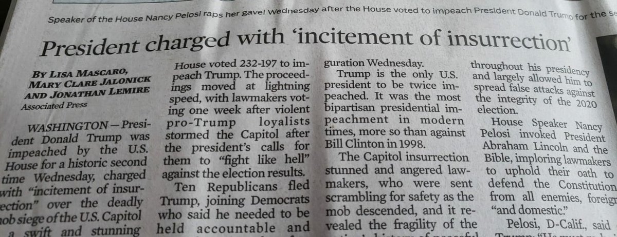There's something to be said about seeing this headline in actual print...

#ImpeachedTwice
#TrumpFailedAmerica
#TrumpCrimeFamilyForPrison2021
#ImpeachedTwiceNowConvict

Thank you @DaHammerstein1 for providing newspaper images.