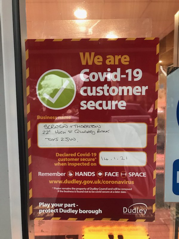 So pleased to be recognised as a Covid-19 customer secure Business #scriven&amp;thornton #shoplocal #localproduce #buybritish