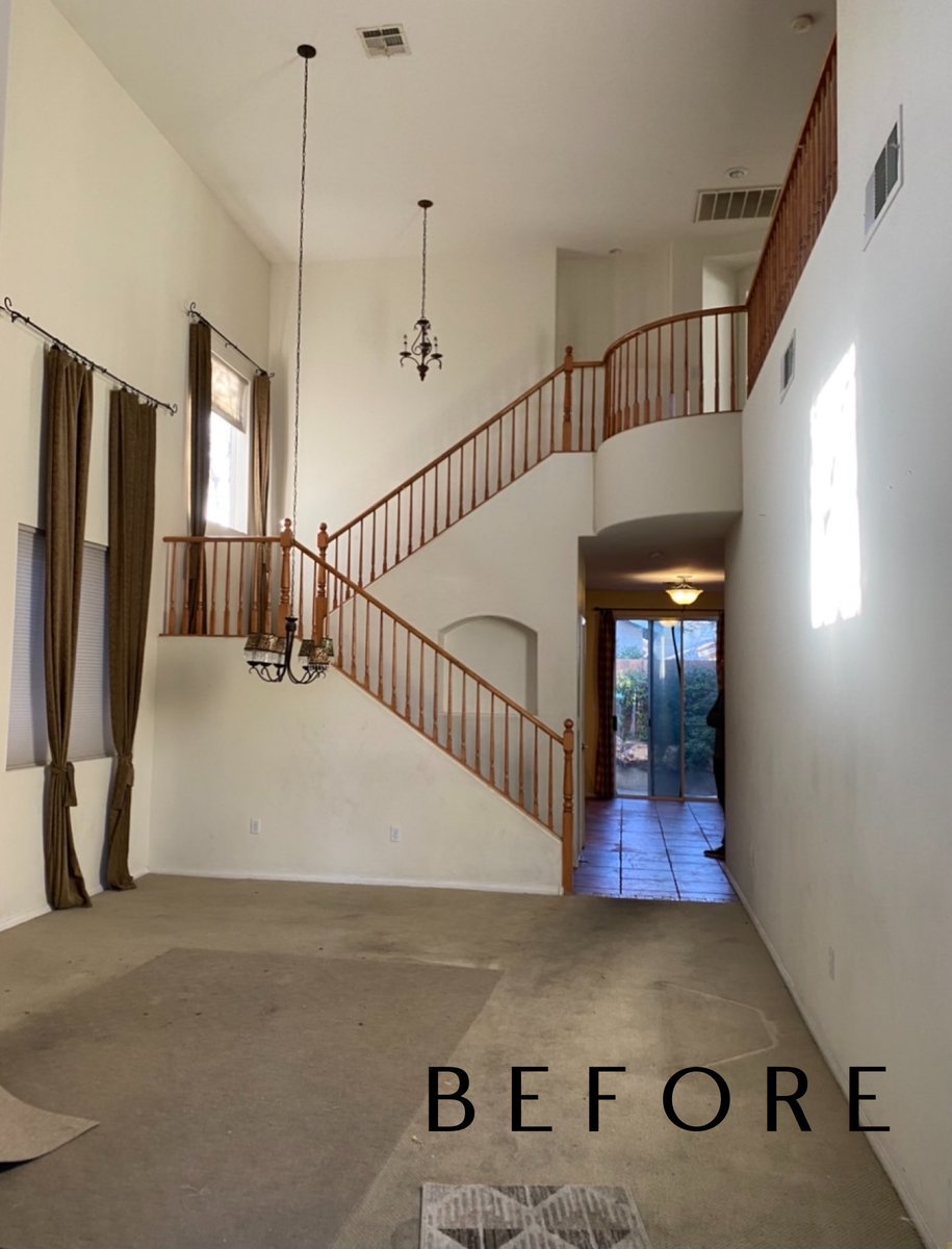 Sneak a peek at the re-envisioned living room at my Summerlin Las Vegas project. What was one a choppy living room &amp; dining room.. now a two-story open grand living room. #designer #renovation #flipper #interiordesign
