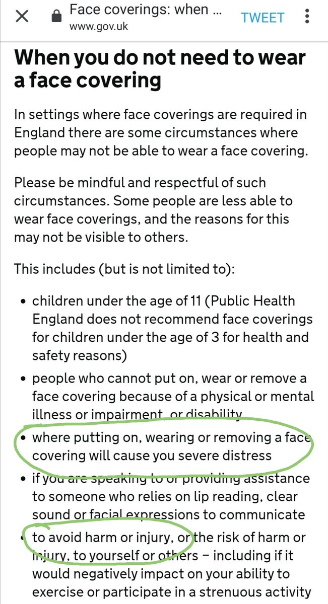 I will now print out these two government guidance documents for my next visit along with the complaints letter below:1. Gov guidance on face coverings https://www.gov.uk/government/publications/face-coverings-when-to-wear-one-and-how-to-make-your-own/face-coverings-when-to-wear-one-and-how-to-make-your-own#exemptions2. Cabinet Office guidance https://www.businesswest.co.uk/sites/default/files/guidance_for_face_covering_exemptions.pdf3. Complaint …https://eb774ca2-34bc-4141-a56e-0ff6e2ff2f06.filesusr.com/ugd/7674c0_0bd7c85efbd04217b66a6d84ab382196.docx?dn=Refusal%20of%20entry%20complaint.docx