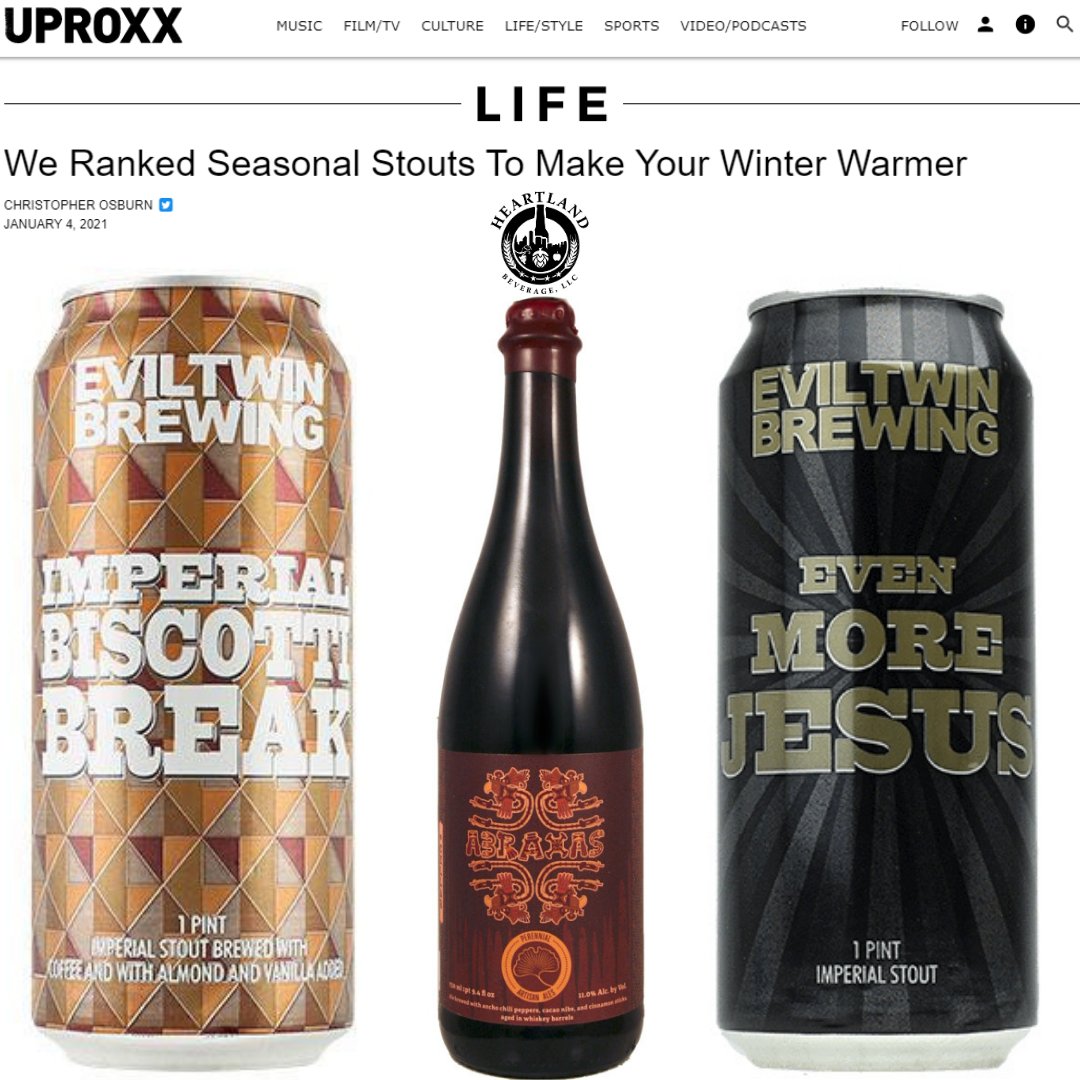 Them folks at <a href="/UPROXX/">UPROXX</a> made <a href="/PerennialBeer/">Perennial Artisan Ales</a> &amp; <a href="/EvilTwinBrewing/">Evil Twin Brewing</a> superstars in their "We Ranked Seasonal Stouts To Make Your Winter Warmer" article!

You can find Evil Twin and Perennial throughout the Heartland Territry! (yes, territry) 

uproxx.com/life/best-stou…