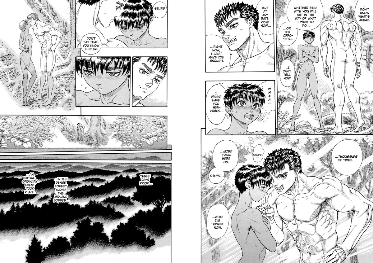 Gaston's story is especially telling as he had the opportunity to do his dream but decided to come back.Guts seemed to agree with his decision at the time, this marks a shift for him that is confirmed when he tells Casca he can't envision his future without her.