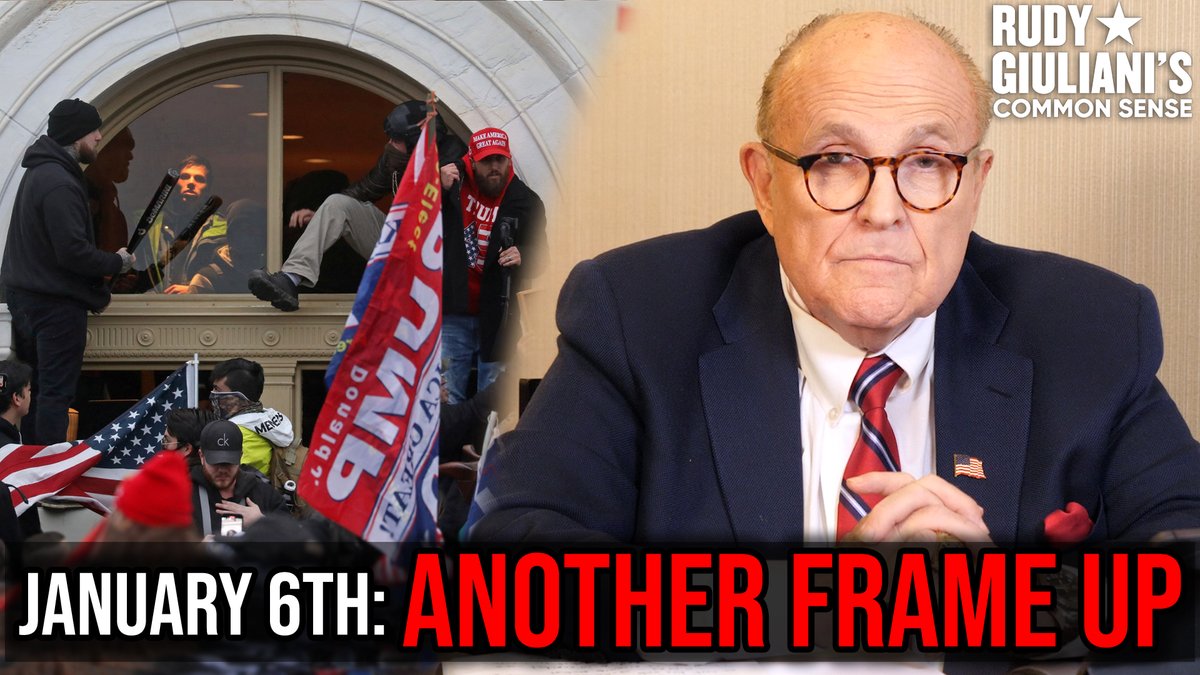 RudyGiuliani's tweet photo. 🚨January 6th: ANOTHER FRAME UP 

The latest episode of Rudy Giuliani's Common Sense podcast takes you through the VIDEO EVIDENCE culminating in a fatal shooting on Jan 6.

Watch now on Rumble, HERE: https://t.co/oVWHsAxxkR https://t.co/3hLNJmAcYn