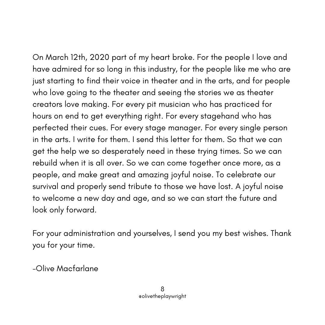 Here is a part of the letter I wrote in solidarity with Arts Workers with @dramatistsguild and @BeAnArtsHero to @JoeBiden and @KamalaHarris #artsworkersunite #FIRST100DAYS my heart is with all of you.