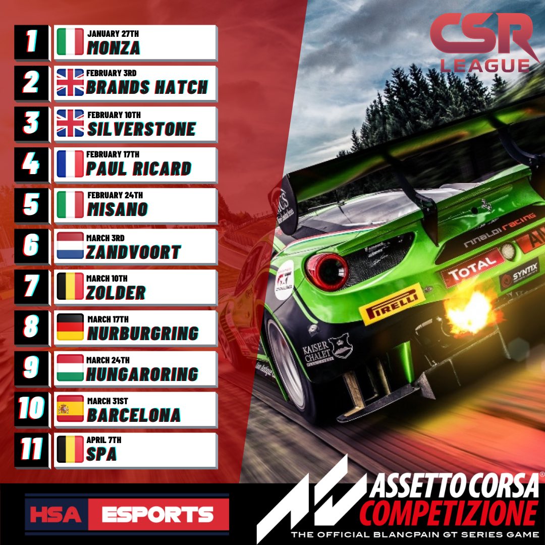 Calendarracing's tweet photo. Here is the Announcement of our new #assettocorsacompetizione League!
What a league this is gonna be, if interested you know what to do!
We continue to expansion of new leagues!
#TeamCSR #ACC #GT #LeagueRacing https://t.co/XqjZbx70C9