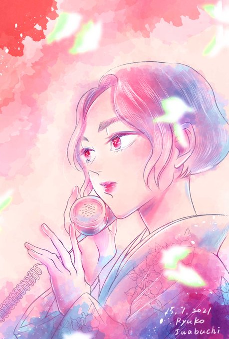 着物と電話。#イラスト #Illustrations 