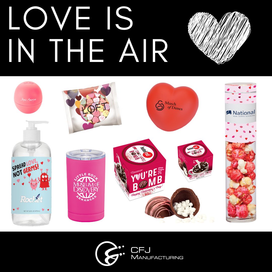 CFJMFG's tweet image. Valentine's Day is almost one month away! Show some love and increase brand awareness with our  customized promotional products.