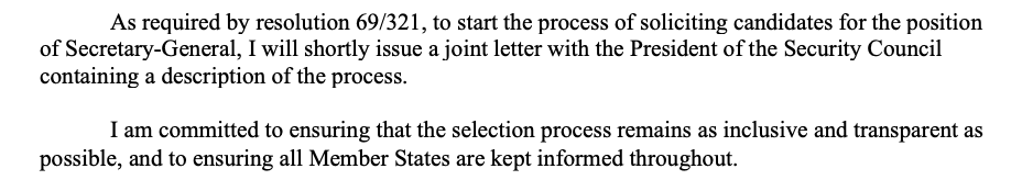 4/ We are also delighted that the  @UN_PGA commits to following the historic process carried out in 2015-16.Including the process of "soliciting candidates":