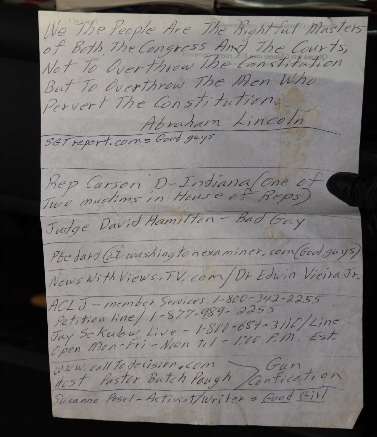 Phone numbers belonging to two of Ted Cruz’s offices appear in a note found in a truck belonging to Lonnie Coffman, who has been indicted for carrying unregistered firearms and 11 Molotov cocktails in that same vehicle during the pro-Trump insurrection. https://talkingpointsmemo.com/news/cruz-contact-info-found-alleged-pro-trump-rioter-truck