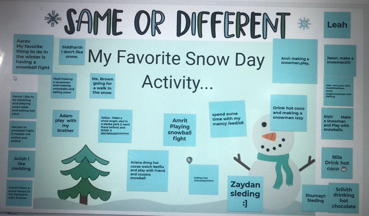 We loved seeing how we are similar and different by sharing our favorite snow day activity. <a href="/RLCPrincipal/">Diane Insari</a>