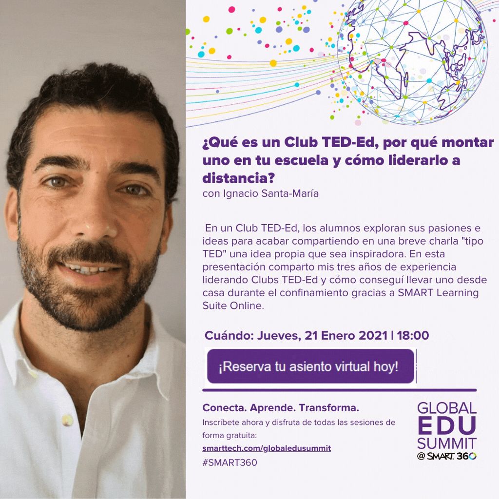 📢El próximo jueves compartiré cómo liderar un Club #TEDEdStudents en un entorno de enseñanza online gracias a <a href="/SMART_Tech/">SMART Technologies</a> #SLSO y <a href="/GoogleForEdu/">Google for Education</a> 

⚠️¡Reserva tu asiento!

👀Más charlas y talleres interesantes en el #SMART360 Global Edu Summit
#SMART_Ambassadors #GoogleET