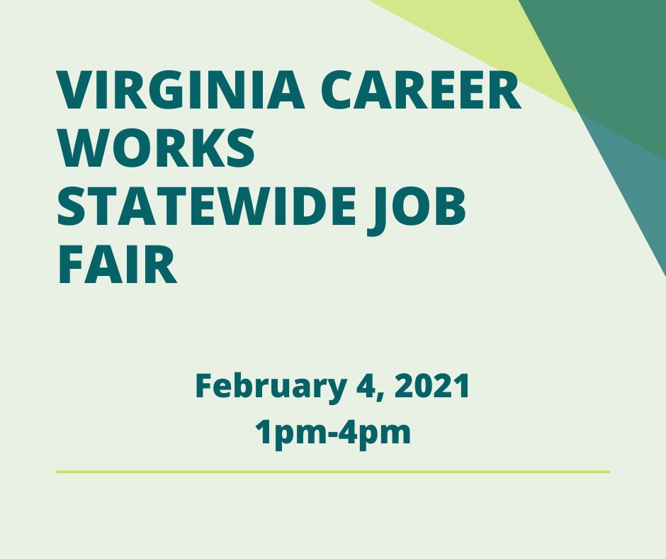 Virginia Career Works is hosting a statewide virtual job fair on February 4, 2021 from 1-4PM. Jobseeker Registration: portal.premiervirtual.com/event/register… Employer Registration: portal.premiervirtual.com/event/register…