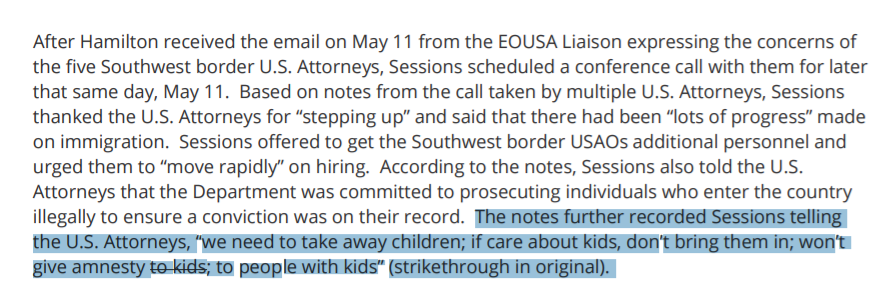 Today  @JusticeOIG confirms NYT's reporting that Jeff Sessions told a room full of US Attorneys that "We need to take away children."One month later, former DHS Secretary Kirstjen Nielsen claimed "We do not have a policy of separating families at the border. Period."