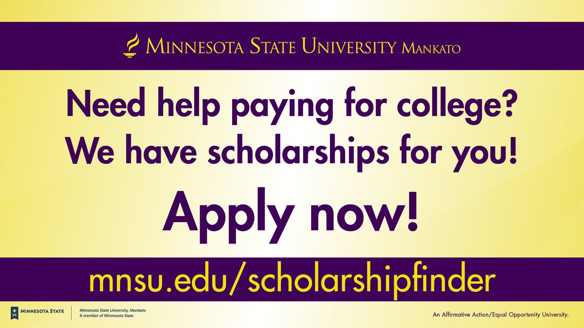 Students, don't forget to apply this month for scholarship opportunities. Applications are now open! #MNSUscholarship