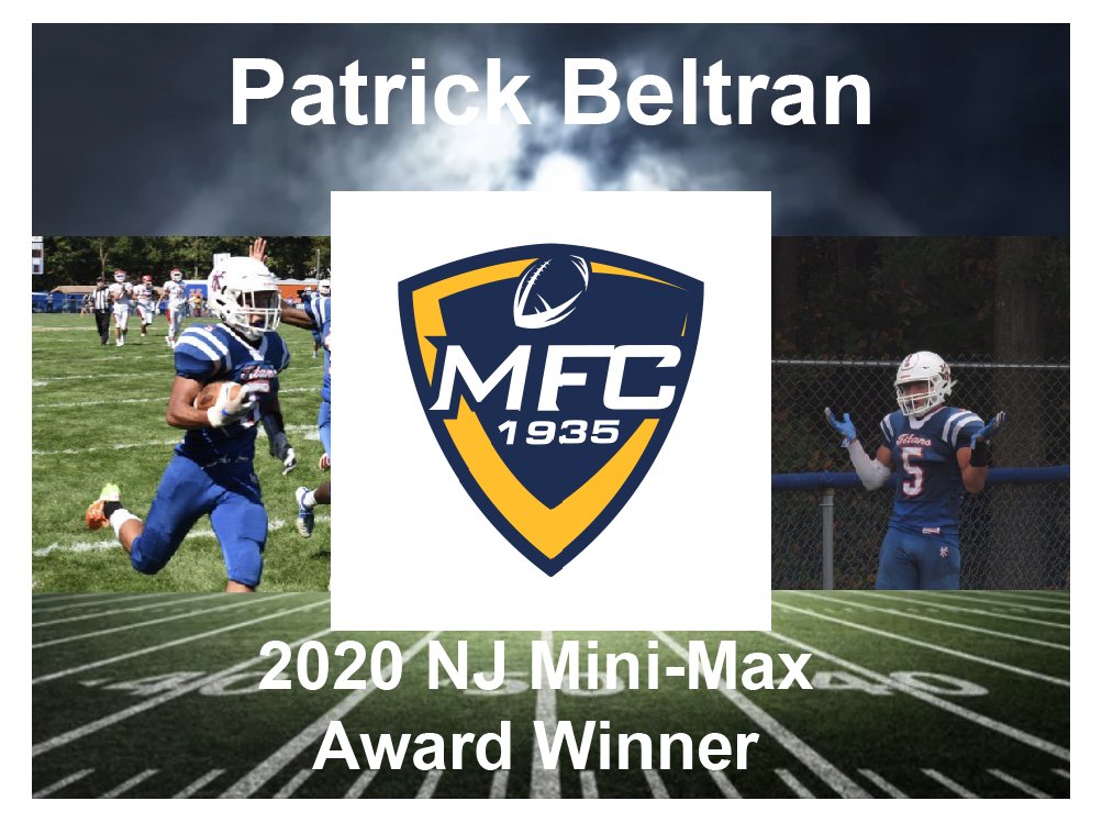 Congratulations to Keansburg High School Senior Football Player Patrick Beltran on being named a 2020 New Jersey Mini-Max Winner. Given to players based on Academics, Athletics and Community Service. Presented by the Maxwell Football Club. Great Job Titan!!!