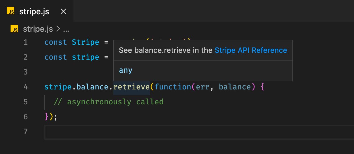  API References are essential to learning about APIs, so we brought you integrated API ref links directly inside the editor. Hover over a method when using our SDKs, and VS Code will link to the method in our API ref.