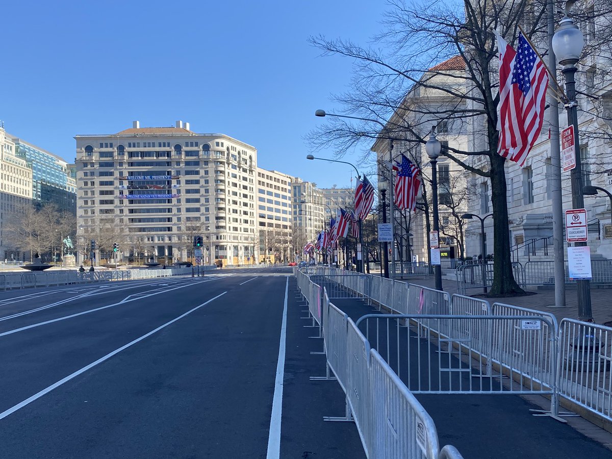 American and  #DC flags have been installed along Pennsylvania Avenue. This picture is in front of the Wilson Building with Freedom Plaza to my left.