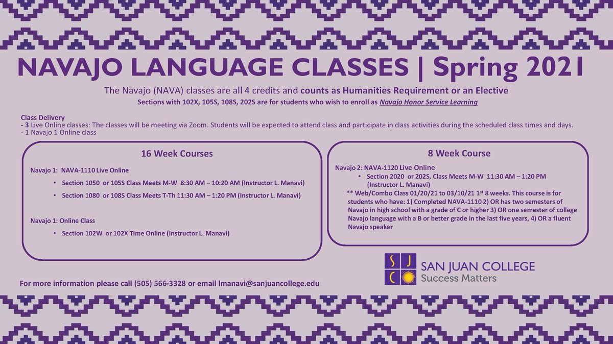 SJCNativeStudy's tweet image. Take a Diné (Navajo) language course with us. Enroll today! Classes start on Jan 19.