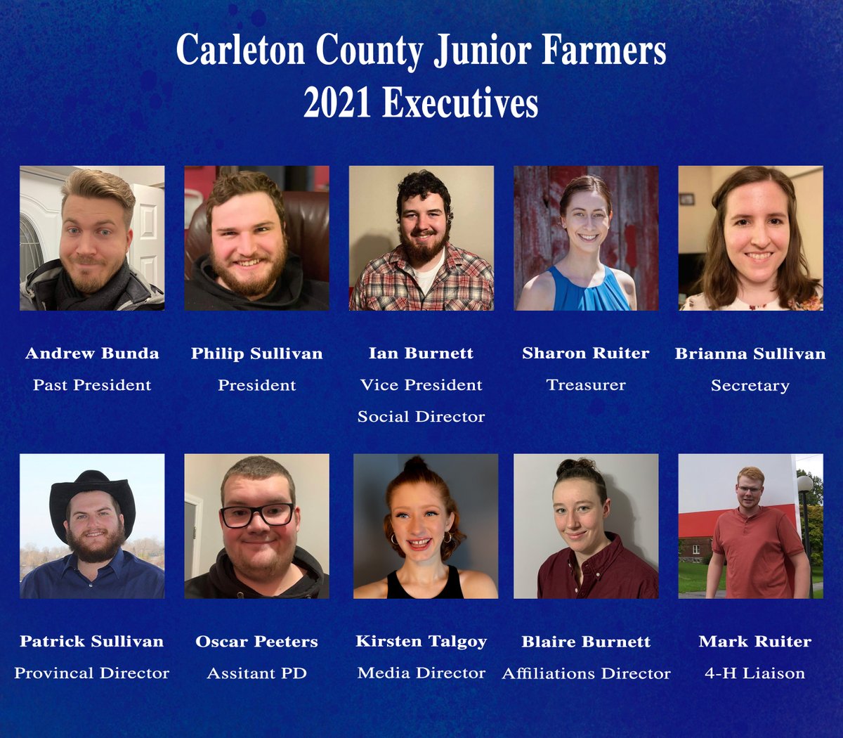 Please welcome our 2021 executive team! We held our AGM last week and this team is excited to make 2021 the best year possible, even if we're beginning it virtually. #proudjfer #Juniorfarmers #JF #JFAO