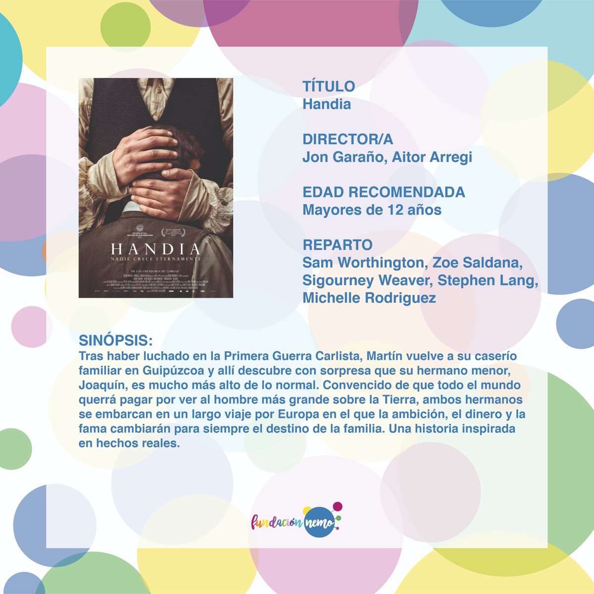 FundacionNemo's tweet photo. ¡Nueva película⁣
en la #Nemofilmoteca
🎬 Os presentamos una historia basada en hechos ⁣
reales con la película “𝐇𝐚𝐧𝐝𝐢́𝐚” en la que dos ⁣
hermanos se embarcan en una ambiciosa aventura⁣
gracias a la excepcionalidad de uno de ellos.⁣

#peliculasinclusivas #Fundacionnemo https://t.co/xrs50x9wq3