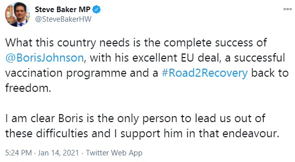 @SteveBakerHW Translation:

'I'll let that clueless podgy t**t Johnson take the fall for the Covid-19 and Brexit train wrecks, and THEN I'll stand for the party leadership'

Fixed it for you, Steve 😒

#Road2Recovery my a*se 
#SteveBaker #ToriesOut #ToryCorruption #ToryLies